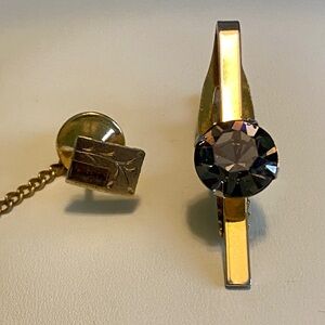 Gold Tie Clip Black Gemstone & Gold Tie Pin for The Sharp Dressed Man!!
